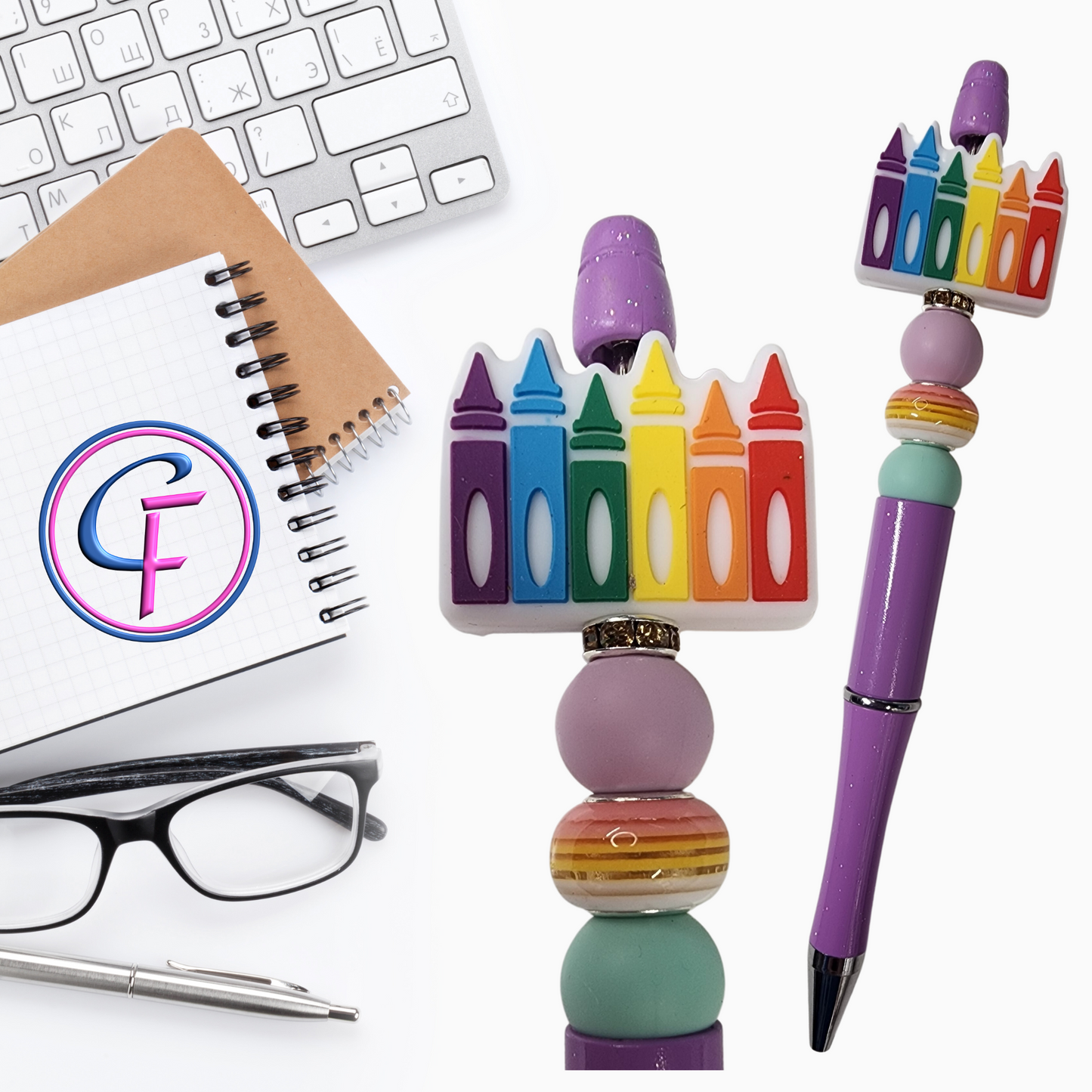 Crayon Teacher Purple Beaded Pen