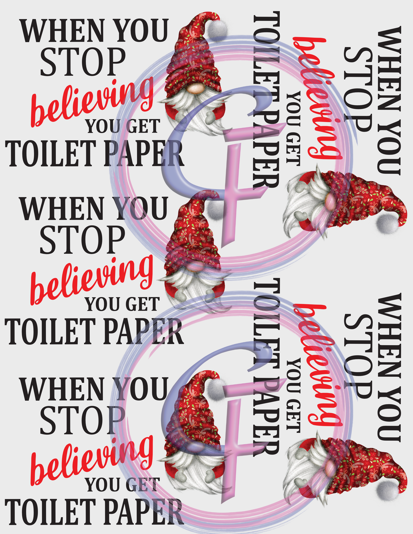 8.5"X11"  Sublimation Sheet Transfer for Toilet Paper/Tissue  Christmas theme gnome